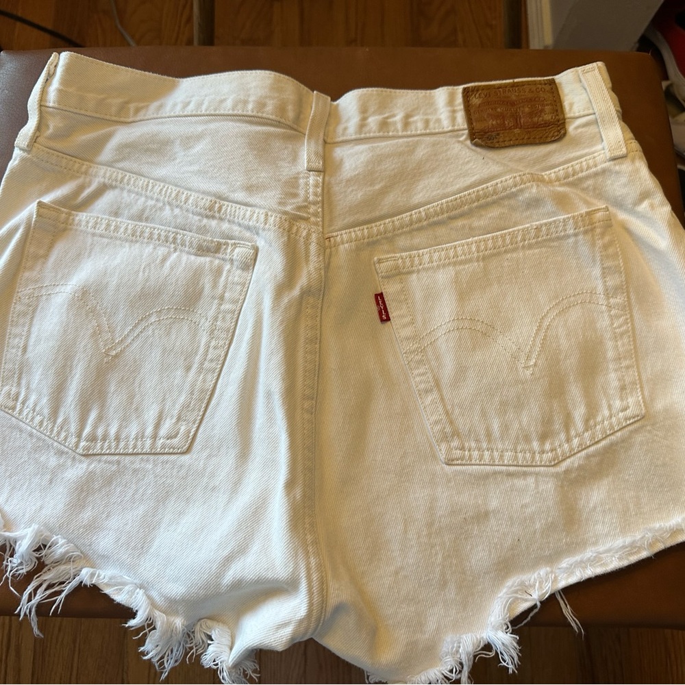Levi 501 button fly cut off shorts off white